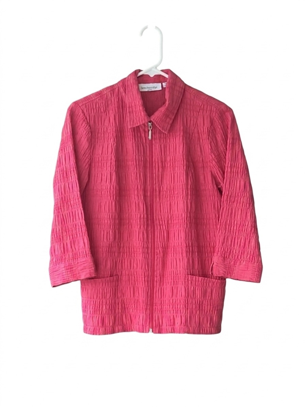 Breckenridge Pink Crinkle Puckered Zip Up Lightweight Jacket PM
